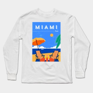 Miami beach, USA - Retro travel minimalistic poster Long Sleeve T-Shirt